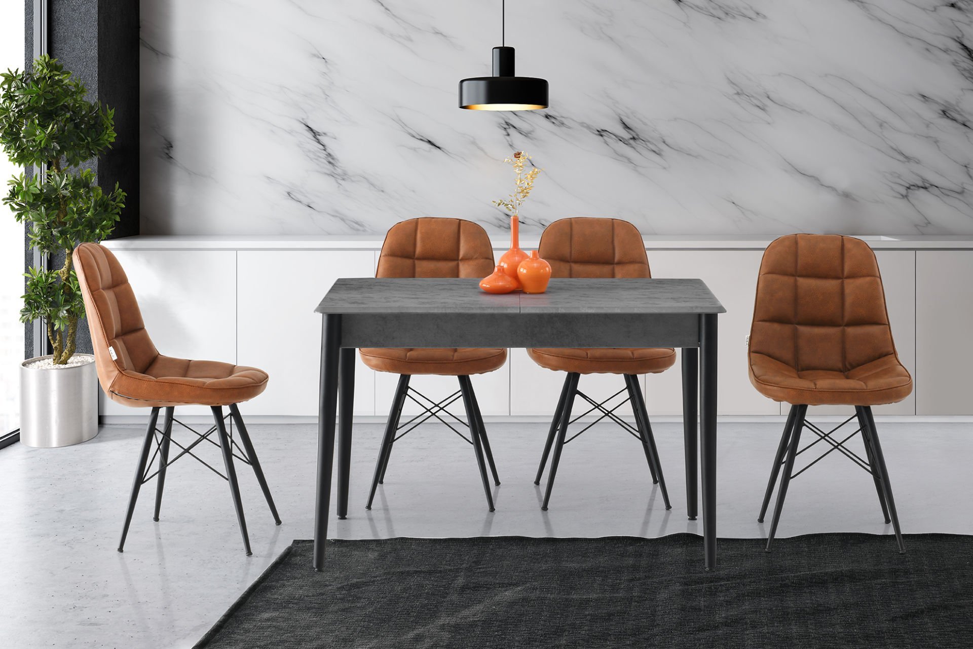 Cross Metal Ayaklı Mutfak Masası Urban Metal Sandalye Takımı