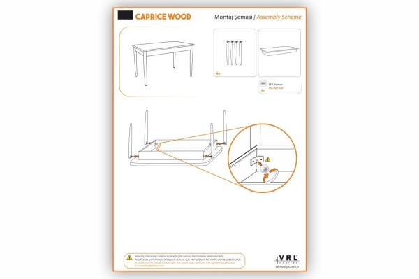Caprice Wood Ahşap Ayaklı Mutfak Cafe Masası