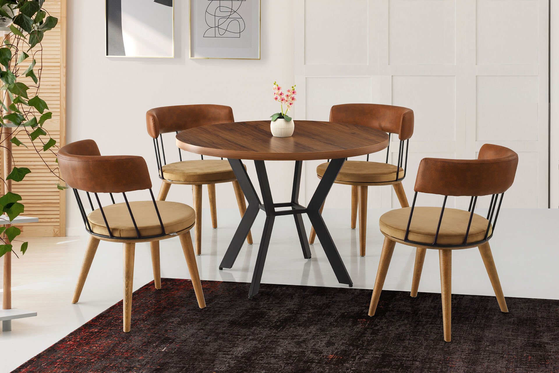 Marin 105 Mutfak Cafe Masası Rosa Metal Sandalye Takımı