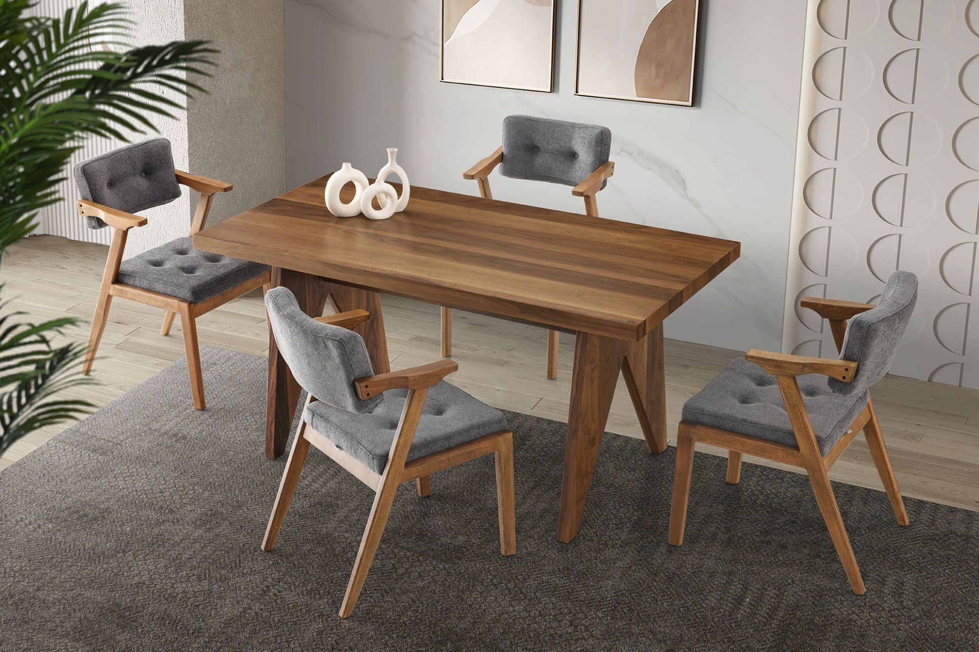 Tual Mutfak Cafe Masası Grace Ahşap Sandalye Takımı